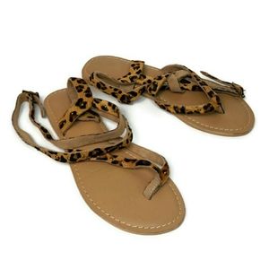 ASOS DESIGN Fix It Leather Leopard Print Sandals